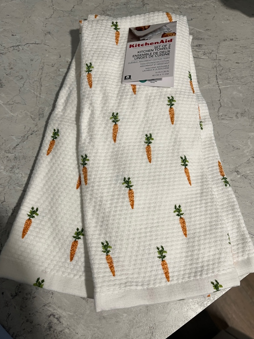 KitchenAid White Kitchen Towels with Orange Carrot Embroidery - Set of 2